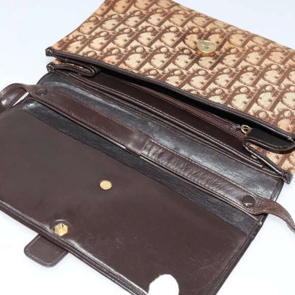 Christian Dior Trotter Canvas Shoulder Bag Brown Gold Auth 118343 - Picture 9 of 16
